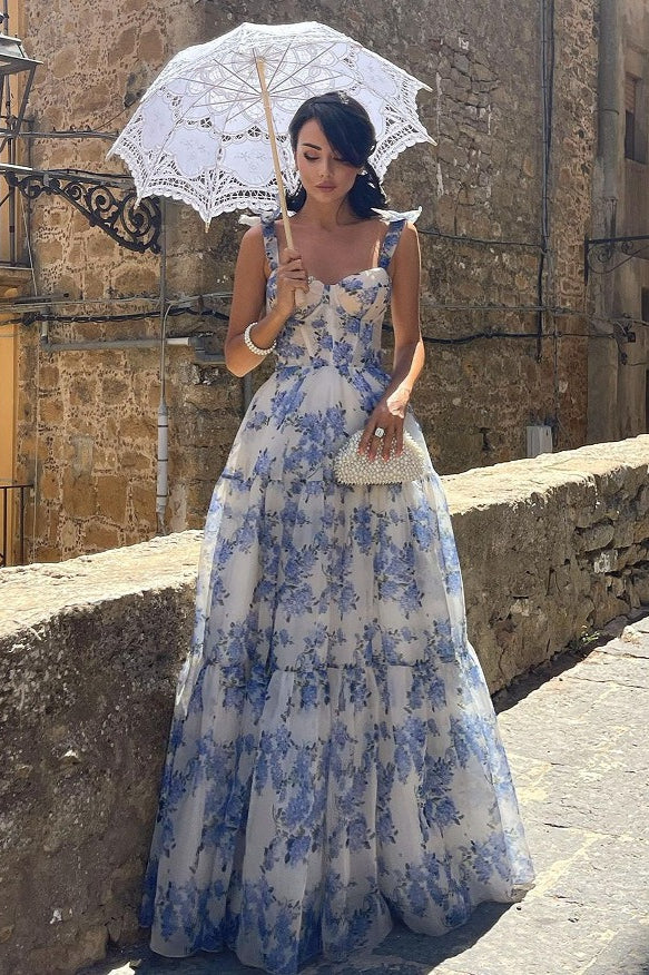 Ärmelloses Kleid mit Blumenmuster und Spitze