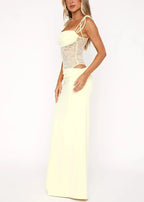 Damen Maxikleid mit Spitzen-Corsage und Spaghettiträgern