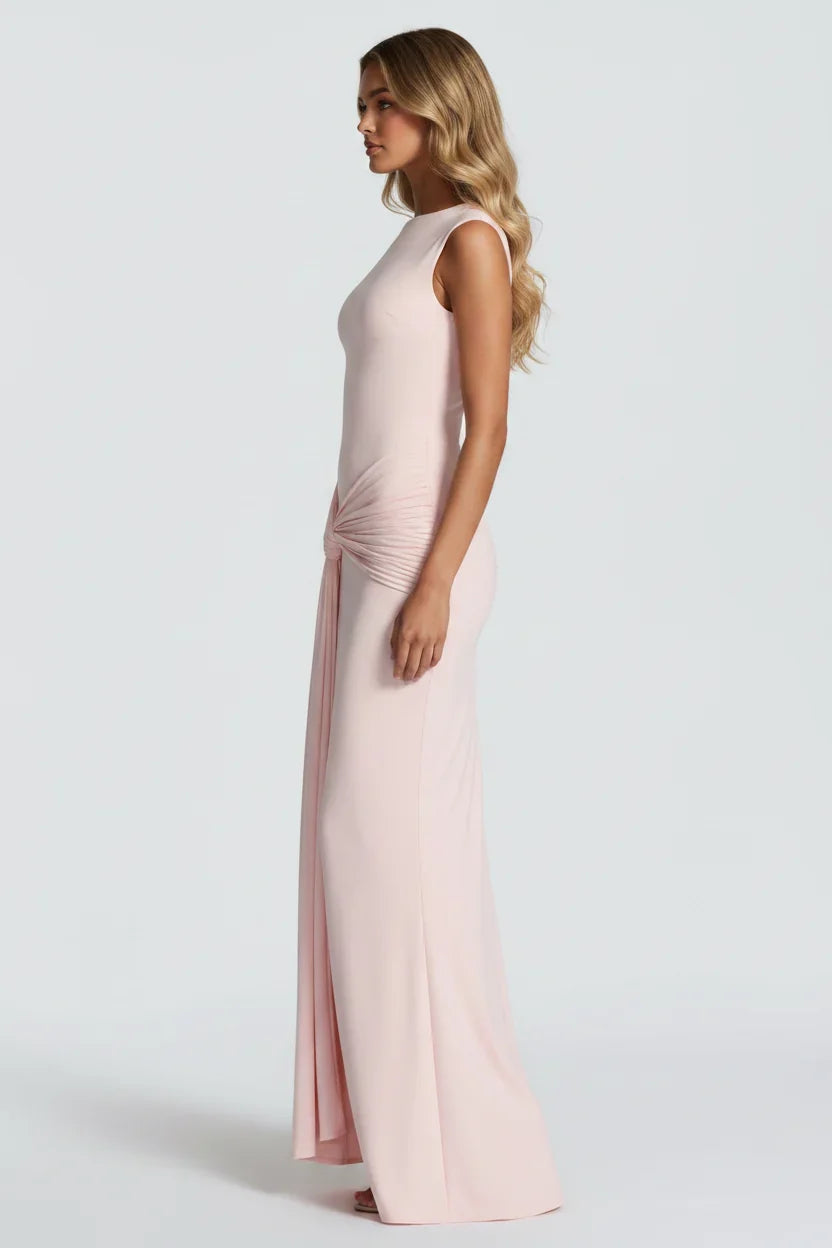Damen Maxikleid mit Drapierung und Rundhalsausschnitt