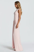 Damen Maxikleid mit Drapierung und Rundhalsausschnitt