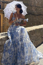 Ärmelloses Kleid mit Blumenmuster und Spitze