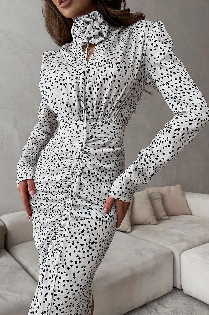 Maxikleid mit V-Ausschnitt, Puffärmeln und Blumenmuster