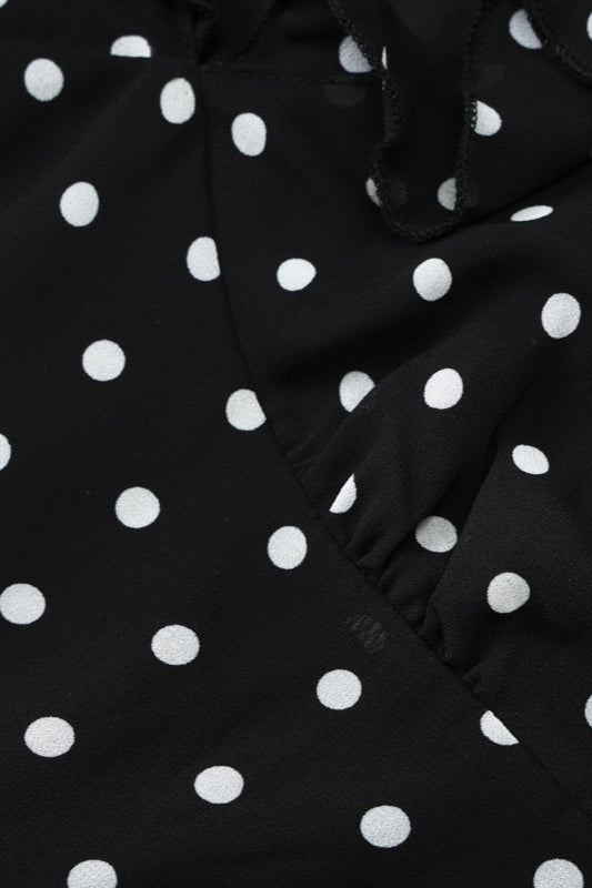 Figurbetontes Minikleid mit V-Ausschnitt, Punktemuster und Netzdetails