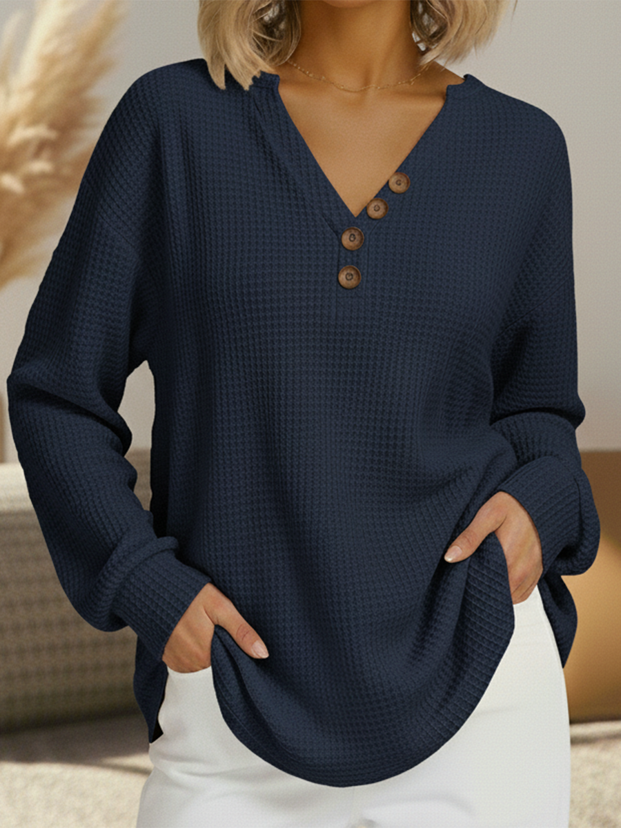 Damen Strickpullover mit V-Ausschnitt und Knopfdetails