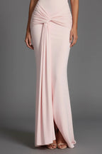Damen Maxikleid mit Drapierung und Rundhalsausschnitt