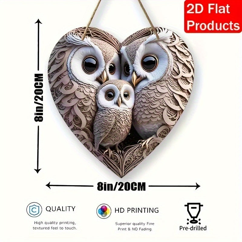 Rustikales Holz Eulenfamilie Herzbild - Ideal für Ein Warmes Zuhause