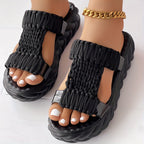 Bequeme Damen Sandalen mit Geflochtenem Obermaterial sowie Plattformsohle