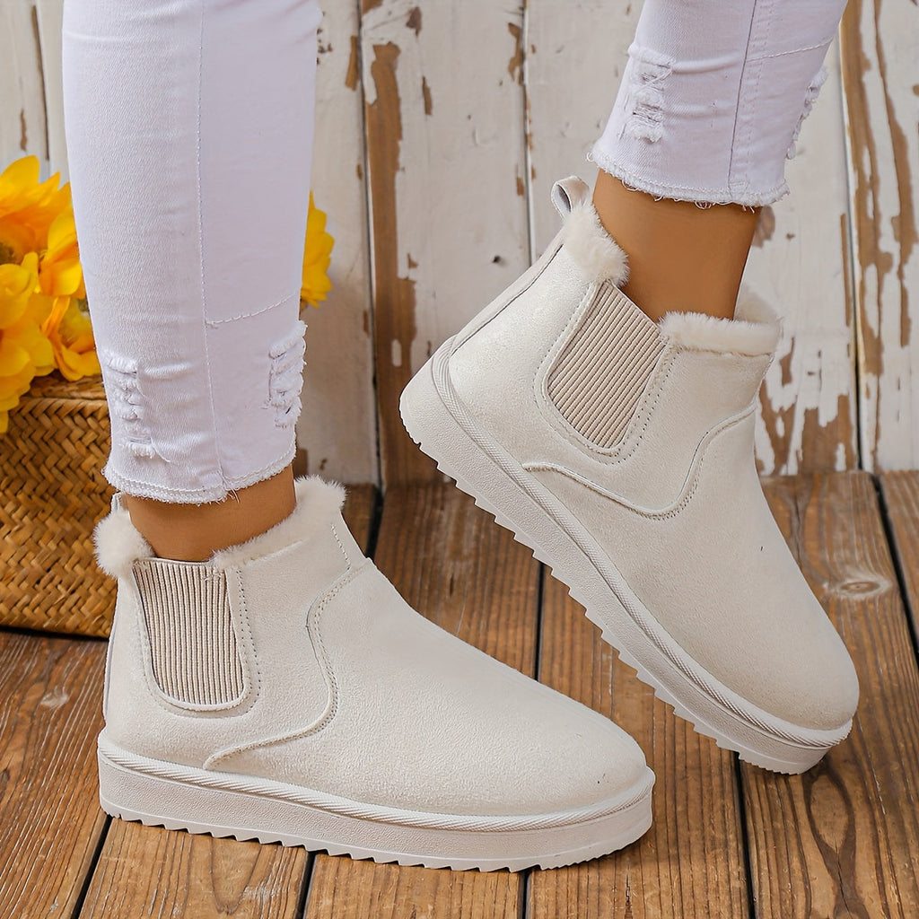 Stiefeletten gefüttert mit flachem Absatz – Beige