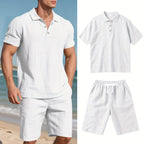 Herren Leinen Polo sowie Shorts Set – Bequem und Lässig für Warme Tage