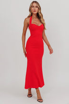 Fire – Satin-Maxikleid mit Neckholder und Kristallen