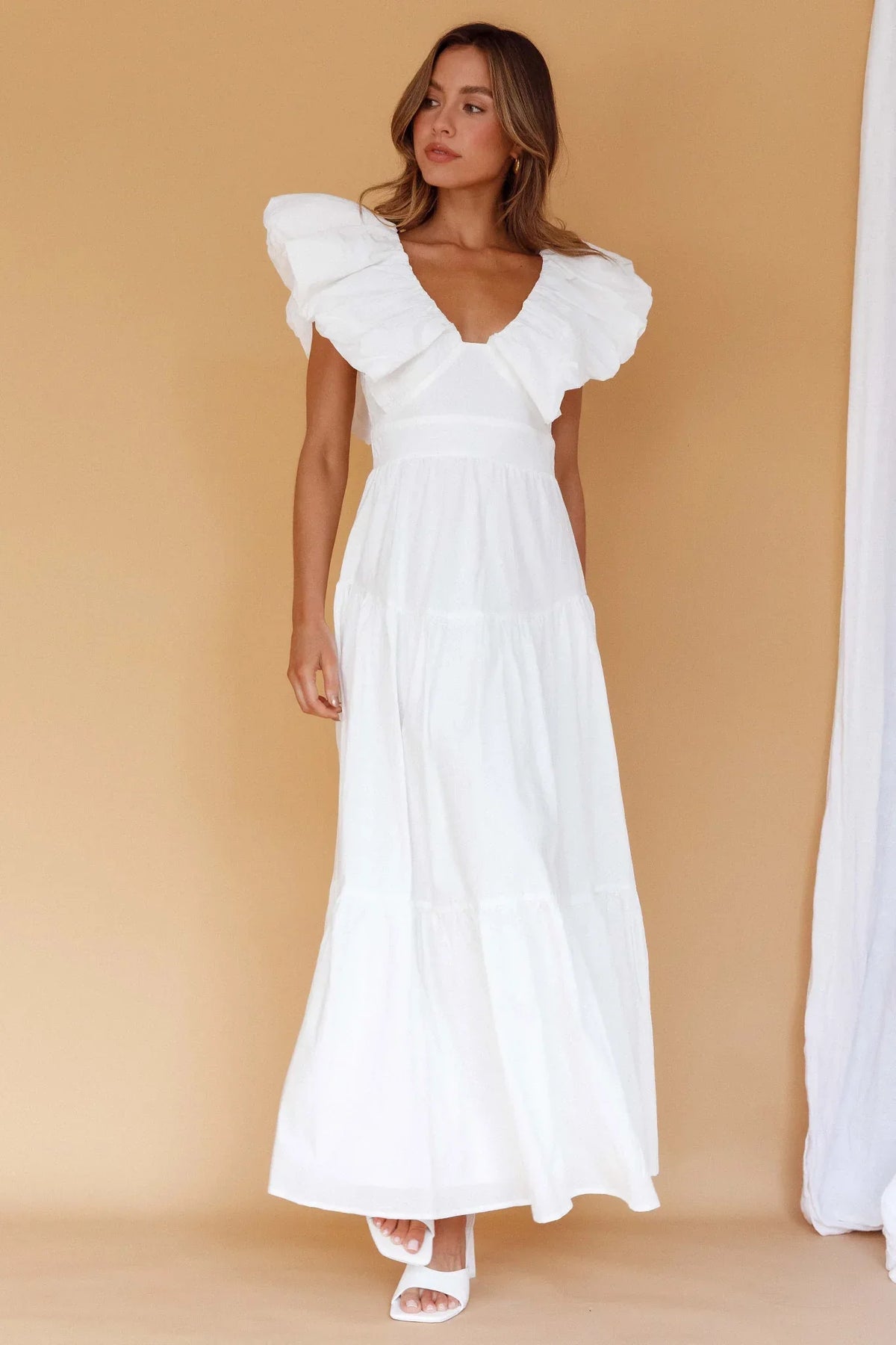 Kahlo – Maxikleid mit Puffärmeln und Rüschen