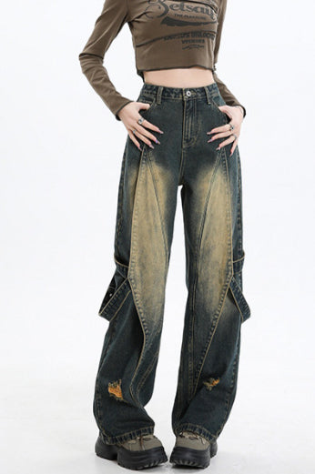 Jeans mit Patchwork in Schwarz