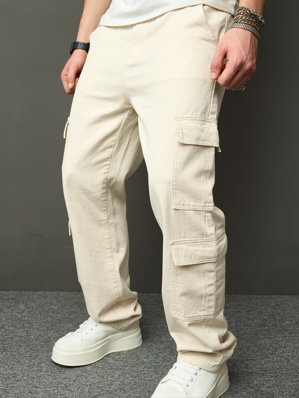 Lässige Beige Denim Jeans – Funktional und Bequem für den Alltag
