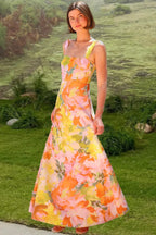 Ärmelloses Maxikleid mit Blumenmuster in Orange