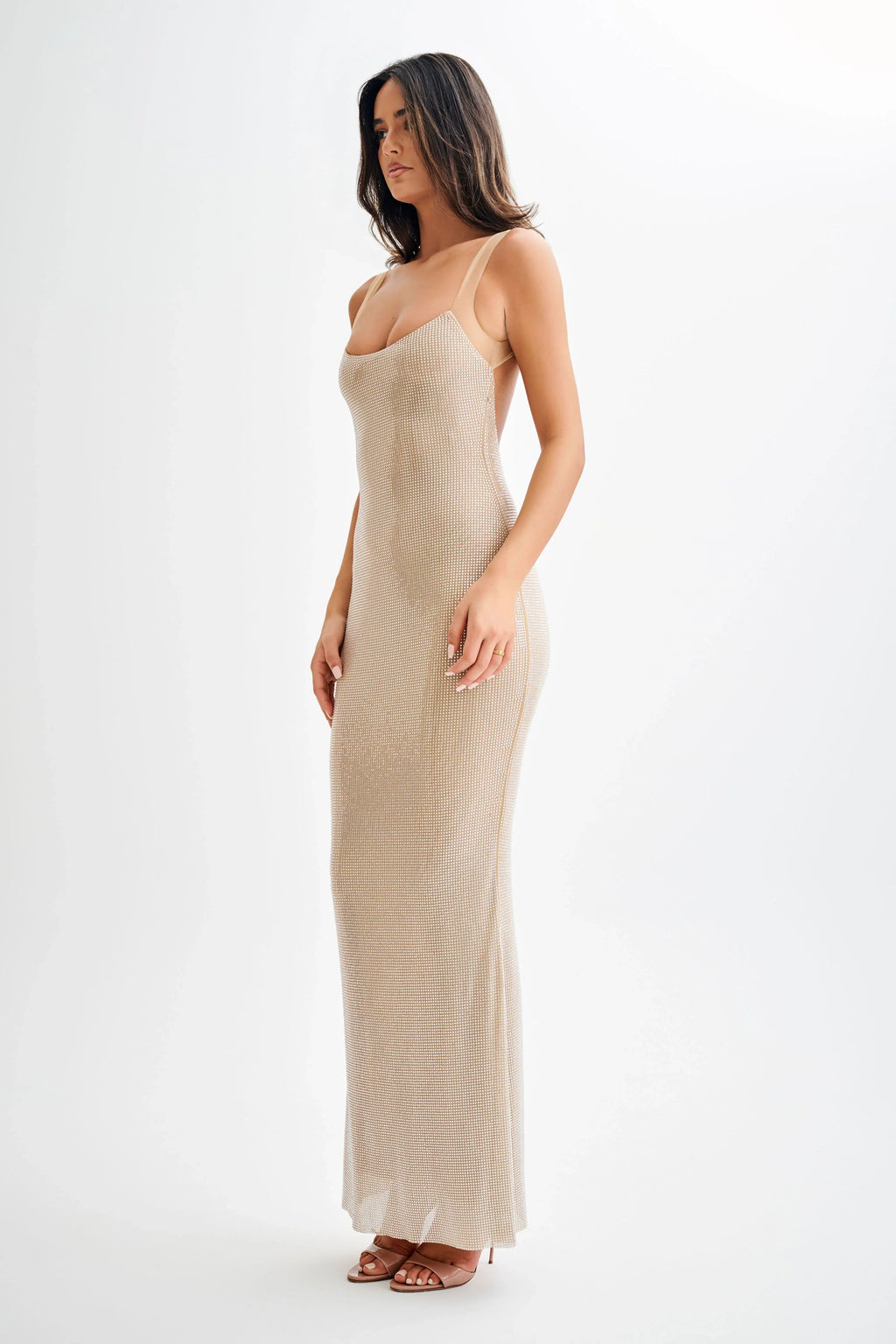 Damen Abendkleid mit Glitzer und Spaghettiträgern