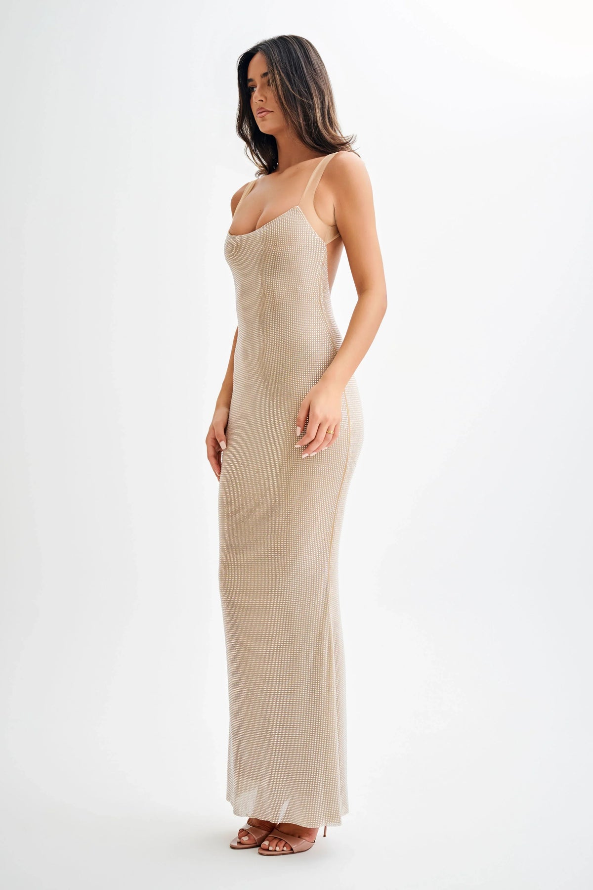 Damen Abendkleid mit Glitzer und Spaghettiträgern