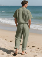 Herren Lässig Leinen Set – Bequem und Luftig mit Langer Hose und Kurzen Ärmeln