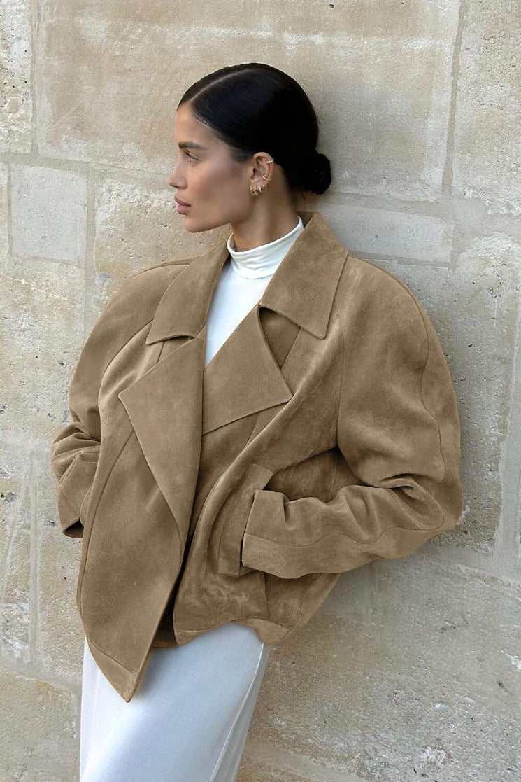 Locker geschnittene Jacke mit Wildleder in Khaki