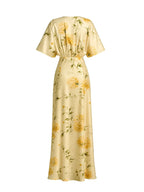 Satin-Maxikleid mit Flügelärmeln und Blumenmuster