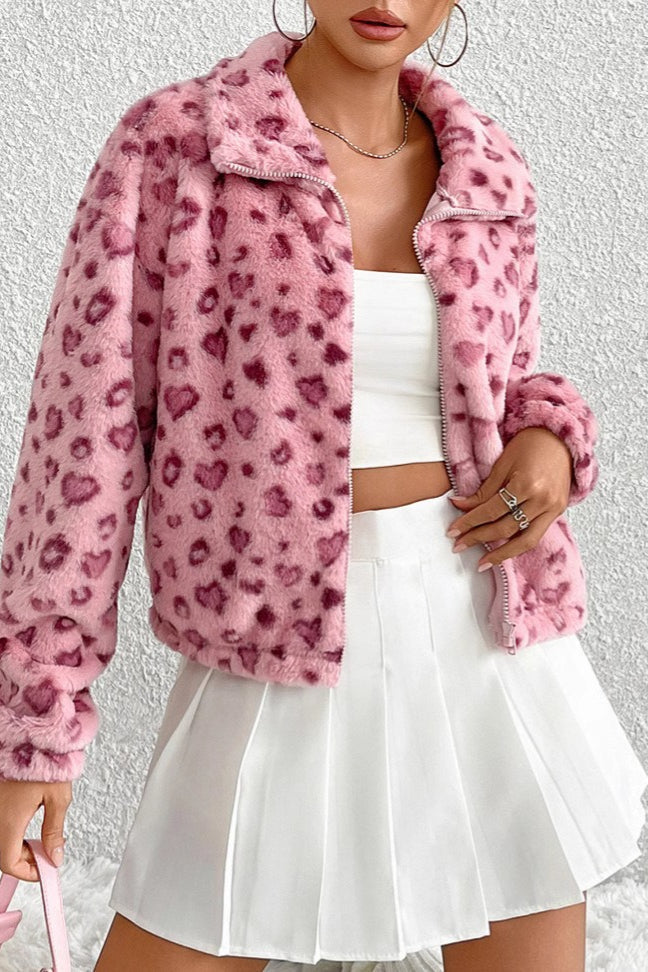 Mantel mit Leopardenmuster in Rosa