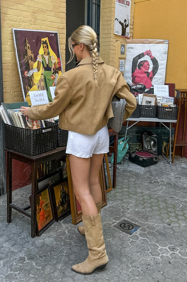 Jacke mit Wildleder in Khaki