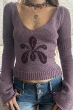 Pullover mit V-Ausschnitt und Blumenmuster