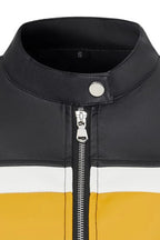 Jacke mit kurzem Schnitt, Farbblockmuster und Kunstleder