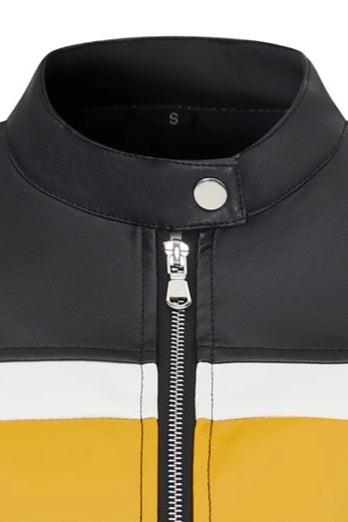 Jacke mit kurzem Schnitt, Farbblockmuster und Kunstleder