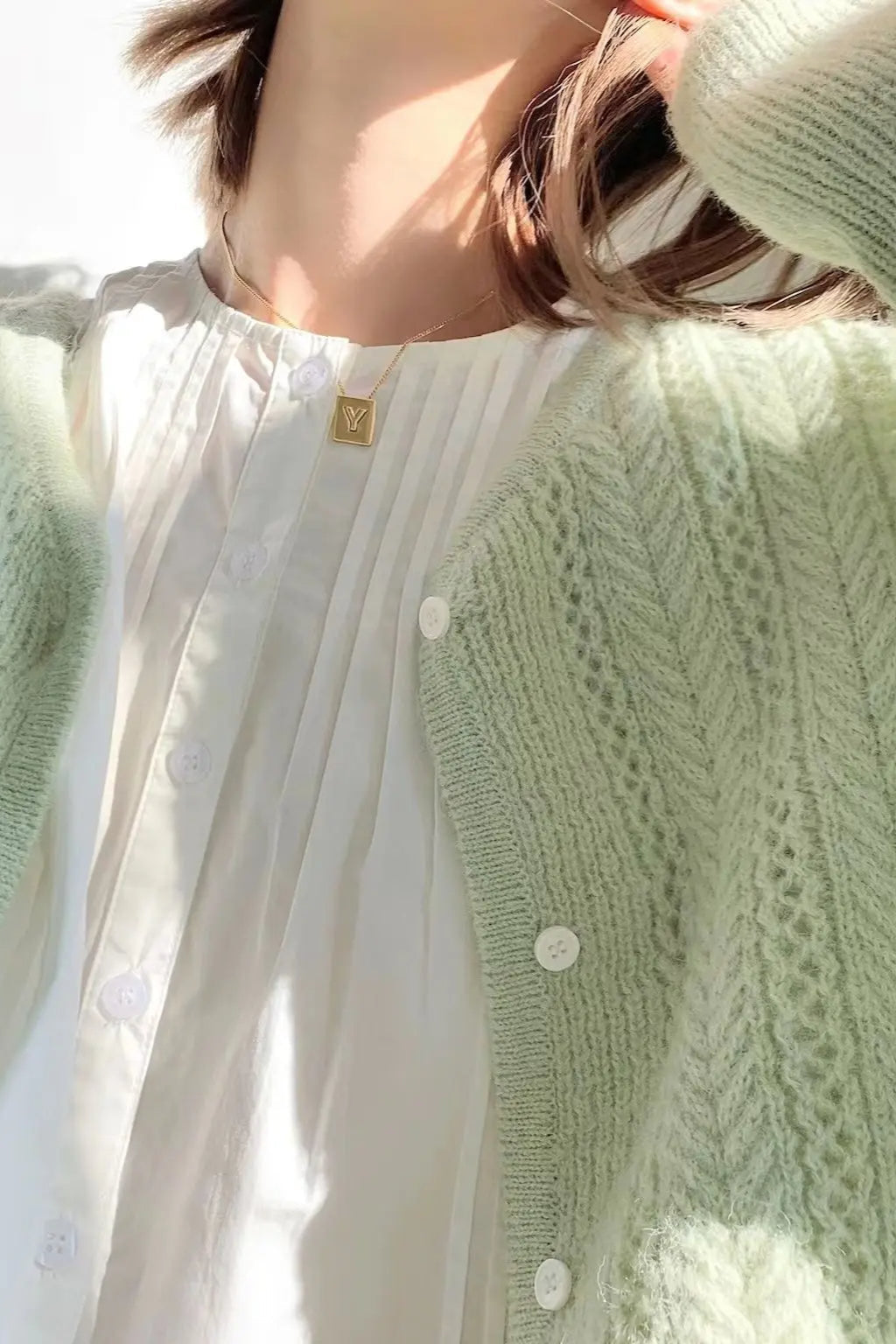 Strickjacke mit Strickstruktur in Grün locker geschnitten