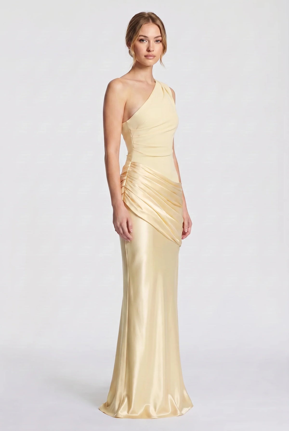 Damen One-Shoulder-Maxikleid mit Satin-Drapierung