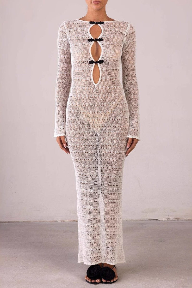 Rückenfreies Maxikleid mit Strickstruktur in Weiß
