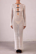 Rückenfreies Maxikleid mit Strickstruktur in Weiß