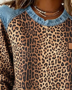 Leopardenmuster Jeans Patchwork Pullover