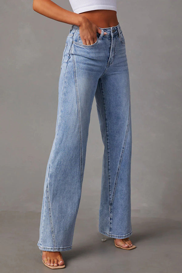 Wide-Leg-Jeans mit Patchwork-Design und aufgesetzten Taschen