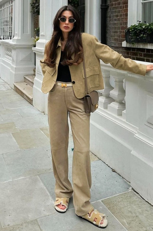 Jacke mit Reverskragen und Wildleder in Khaki