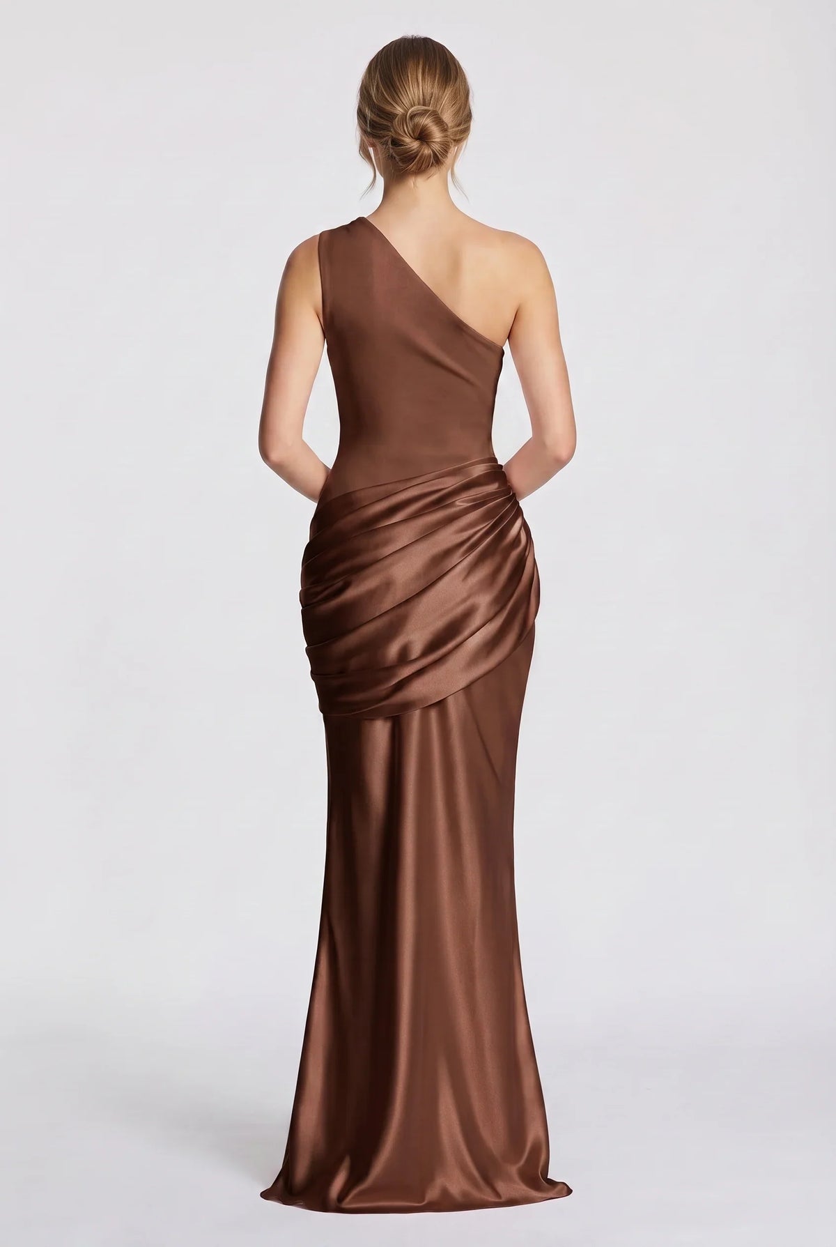 Damen One-Shoulder-Maxikleid mit Satin-Drapierung