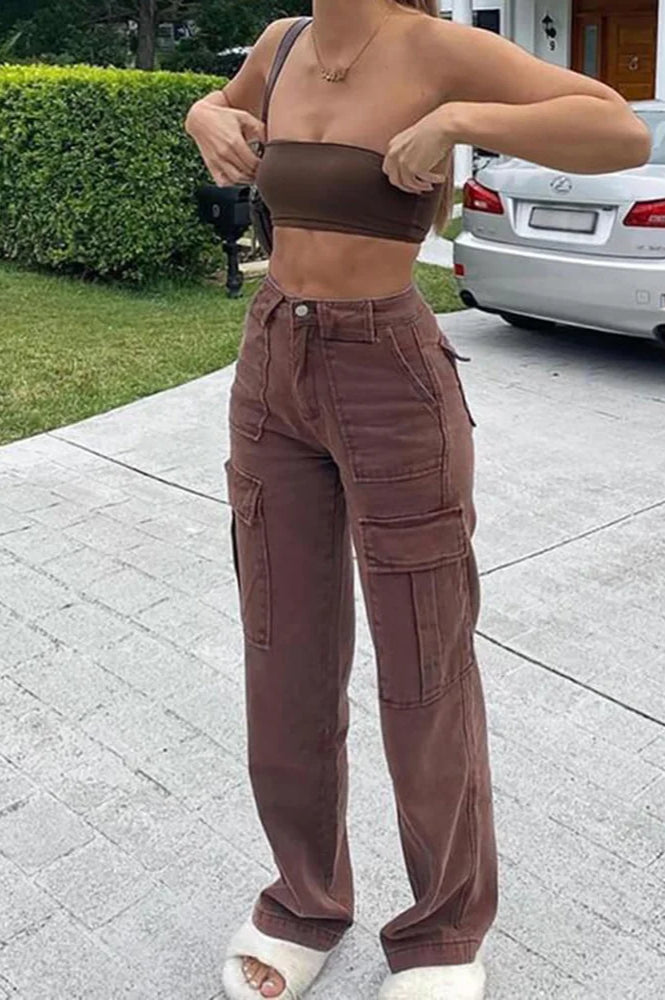 Locker geschnittene Jeans mit hoher Taille und Denim