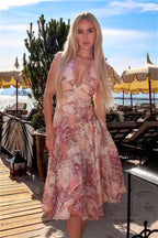 Kleid mit Neckholder, hoher Taille und Blumenmuster