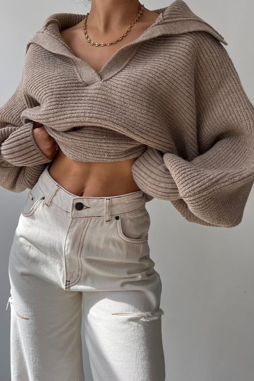 Pullover mit Laternenärmeln und Strickstruktur
