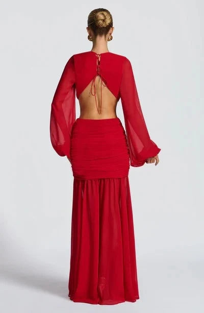 Damen Abendkleid mit tiefem V-Ausschnitt und Raffungen