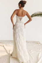 Damen Maxikleid mit Blumenapplikationen und Spaghettiträgern