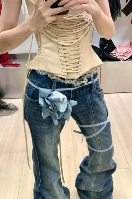 Jeans mit hoher Taille und Denim in Blau