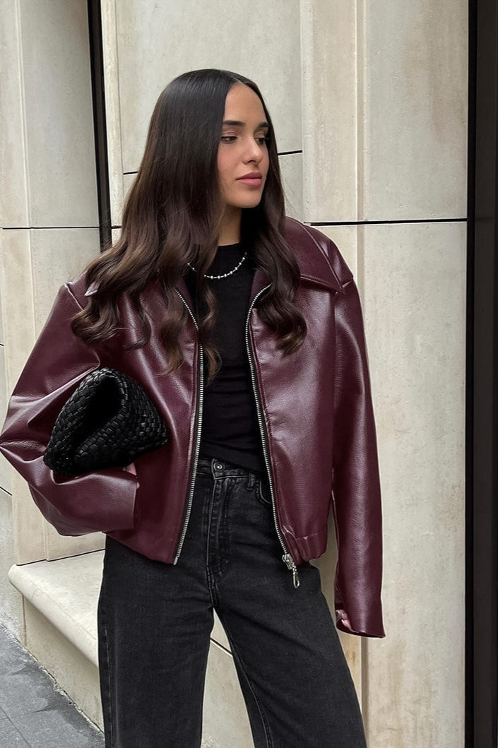 Jacke mit Kunstleder in Rot