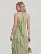 Maxikleid mit Neckholder und Rüschen