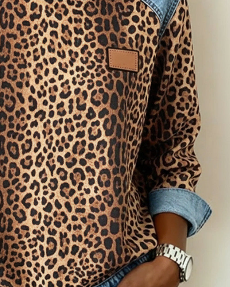 Leopardenmuster Jeans Patchwork Pullover