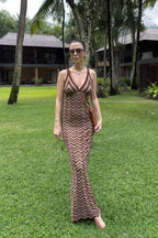 Maxikleid mit Streifenmuster und Farbblockmuster in Blau