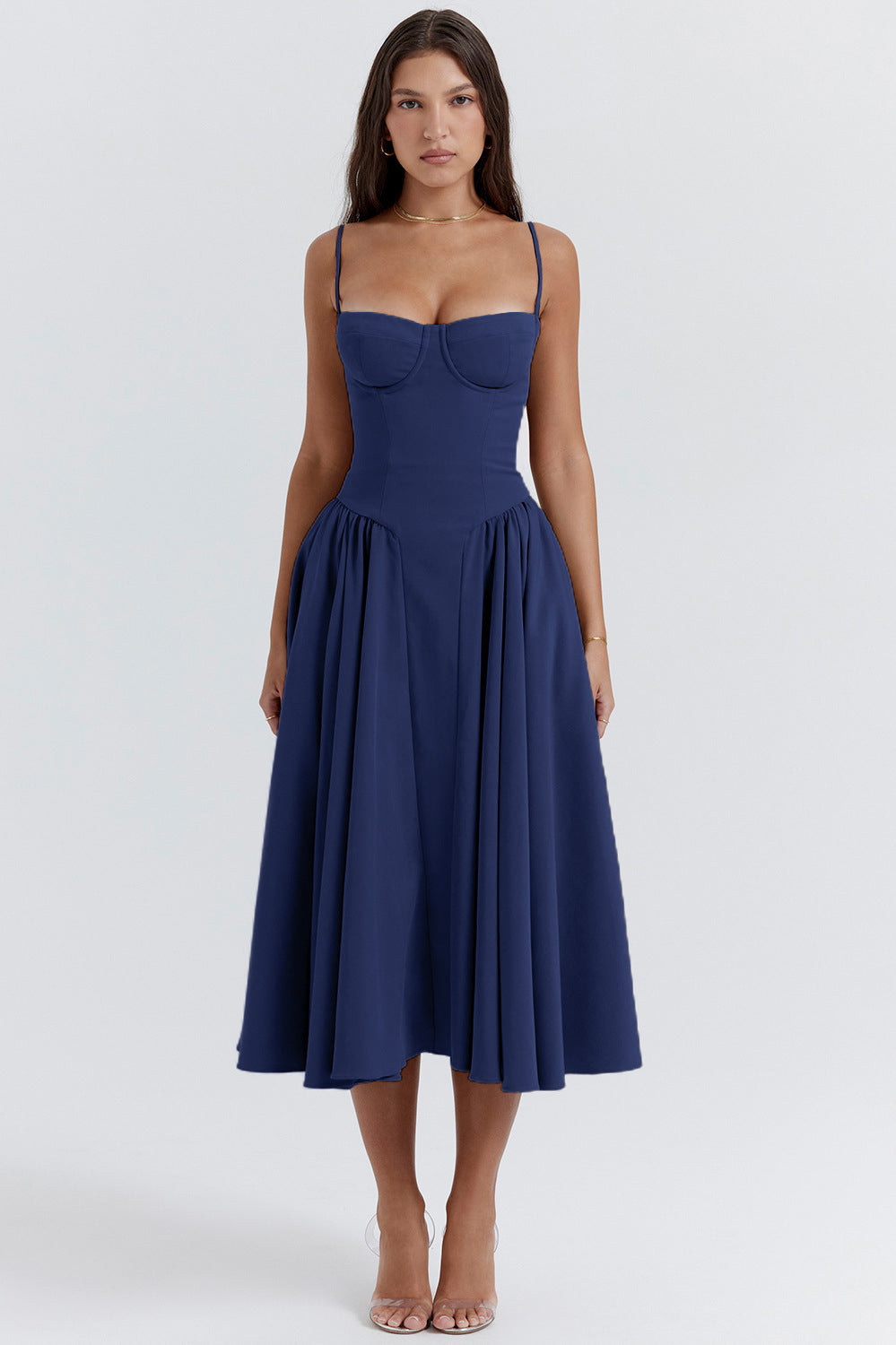 Figurbetontes Midikleid in Marineblau