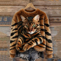Gemütlicher Plüsch-Pullover mit einem Tiger- und Tabby-Kätzchen-Design