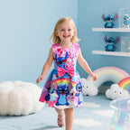 Disney Stitch Mädchen Ärmelloses Rundhalskleid inklusive Schleife & Blumenmuster - Leichter Polyester-Spandex