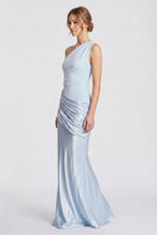 Damen One-Shoulder-Maxikleid mit Satin-Drapierung